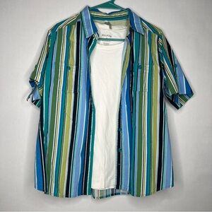 White Stag‎ Shirt Set M Lot 2 Striped Shirt Crinkle Button Up Solid White Medium